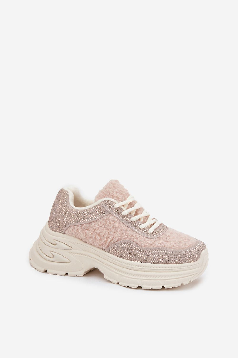 Close-up of Step in Style's elegant women's platform sneakers featuring ecological suede leather and faux fur lining.