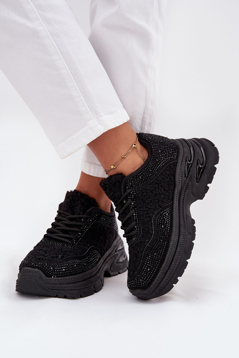 Luxurious women's platform sneakers with sheepskin fur by Step in Style, showcasing a chic design perfect for colder days.