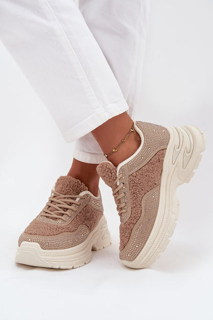 Stylish sheepskin fur-lined platform sneakers for women, crafted by Step in Style, combining comfort and elegance in every step.