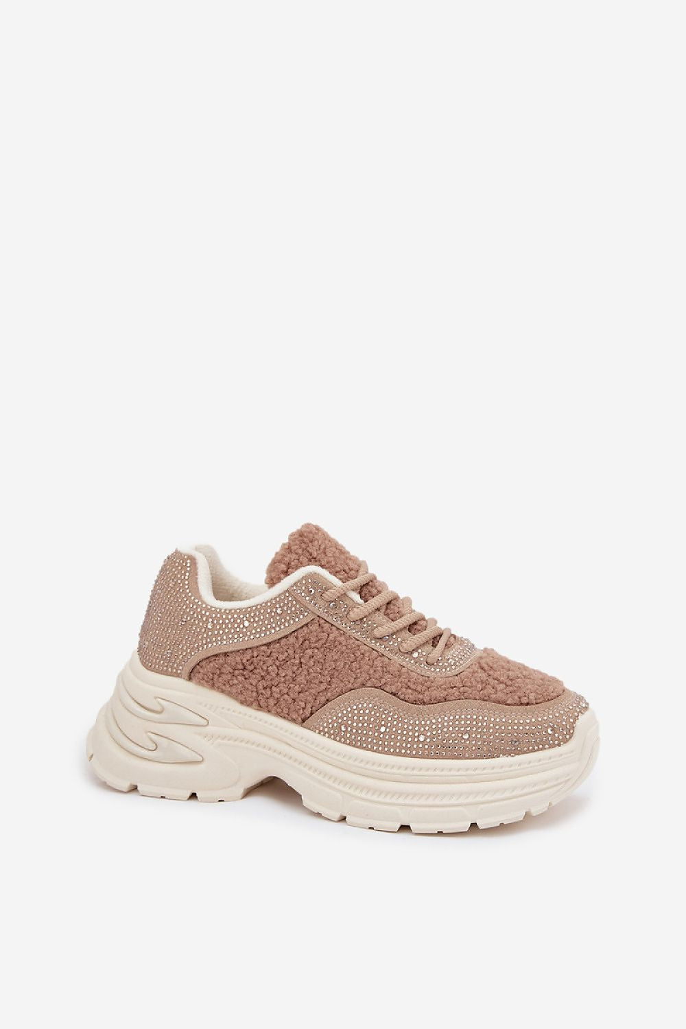Chic women's platform sneakers with glittering zircons and faux fur from Step in Style, perfect for adding a touch of luxury to any outfit.