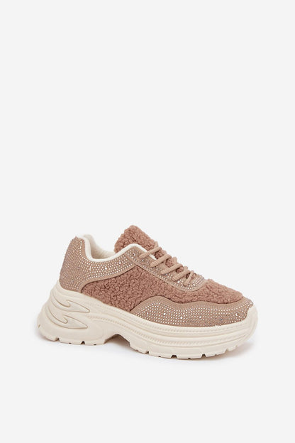Chic women's platform sneakers with glittering zircons and faux fur from Step in Style, perfect for adding a touch of luxury to any outfit.