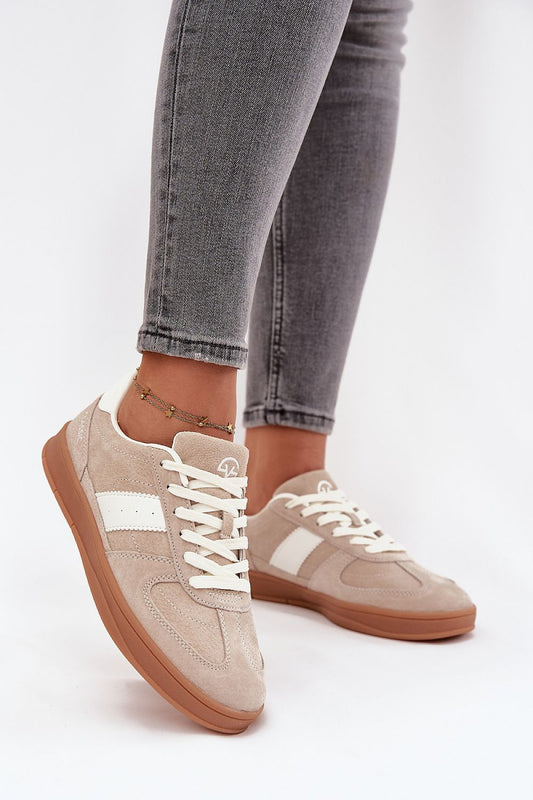 Vinceza Women's Suede Sneakers in soft taupe, showcasing luxury style and comfort, ideal for casual outfits by Step in Style.
