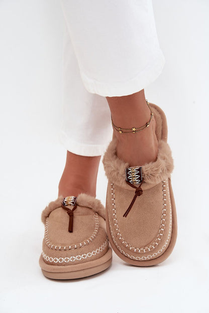 Luxury eco suede slippers for women by Step in Style, featuring elegant embroidery and soft fur footbed, available in sizes EU 36-41, perfect for stylish home comfort.