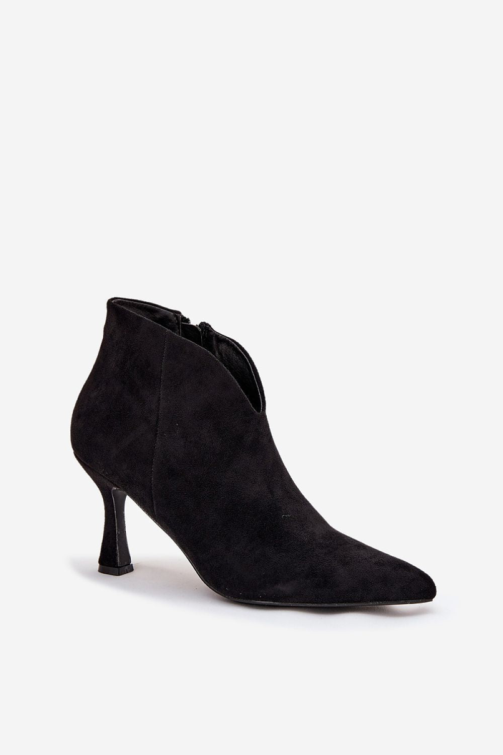 Sophisticated women's low ankle boots in eco suede by Step in Style, featuring a stylish asymmetrical shaft and practical zipper for easy wear.