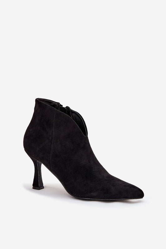 Sophisticated women's low ankle boots in eco suede by Step in Style, featuring a stylish asymmetrical shaft and practical zipper for easy wear.