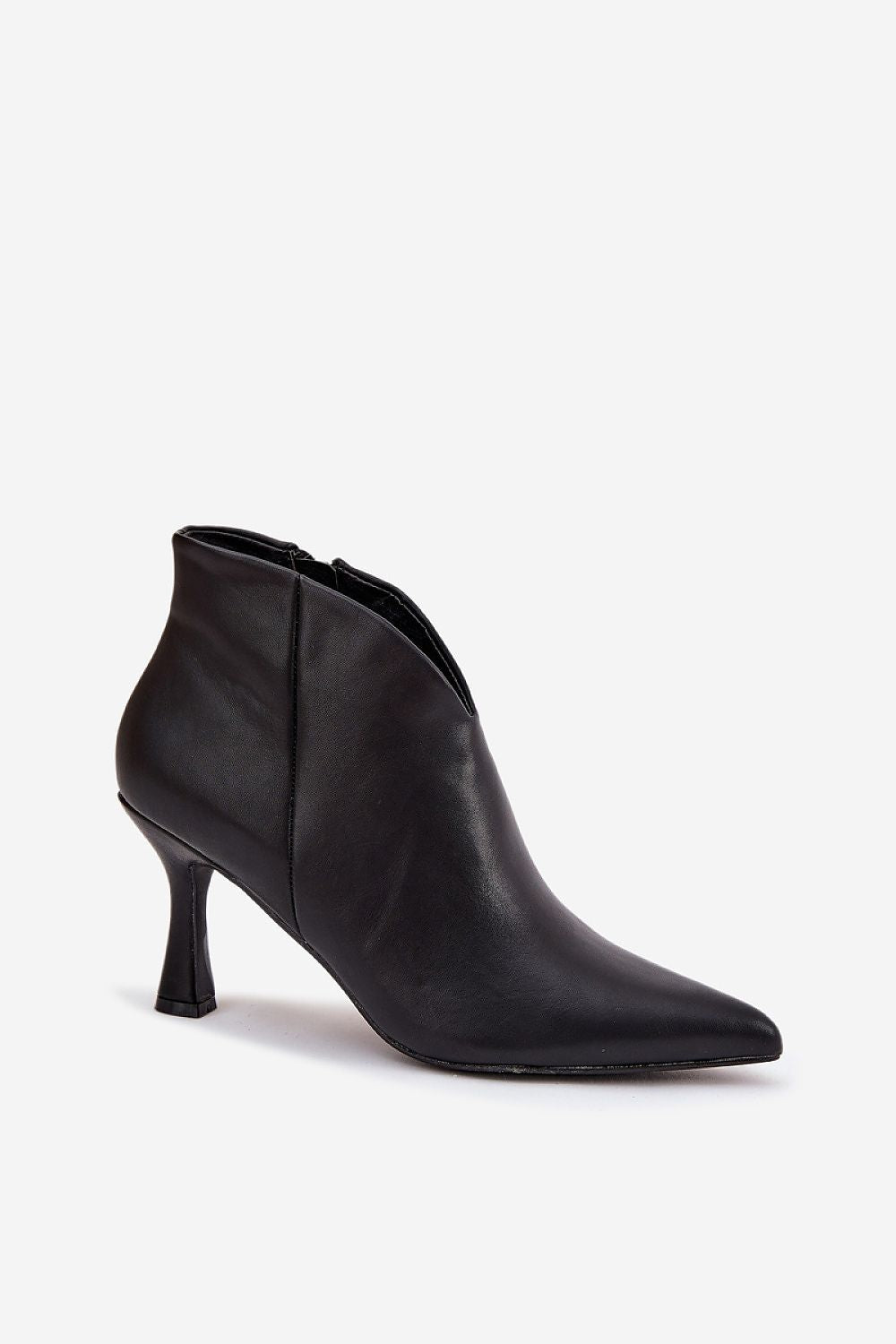 Stylish low women's ankle boots made of eco suede with pointed toes and an elegant asymmetrical shaft, from Step in Style.
