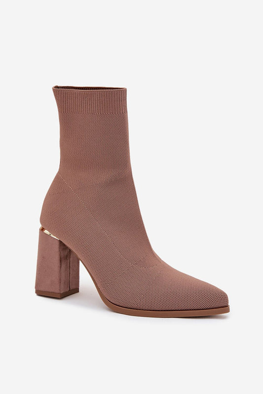 Elegant women's ankle heel boots with golden element by Step in Style, featuring a chic pointed toe and column-type heel, perfect for autumn fashion.