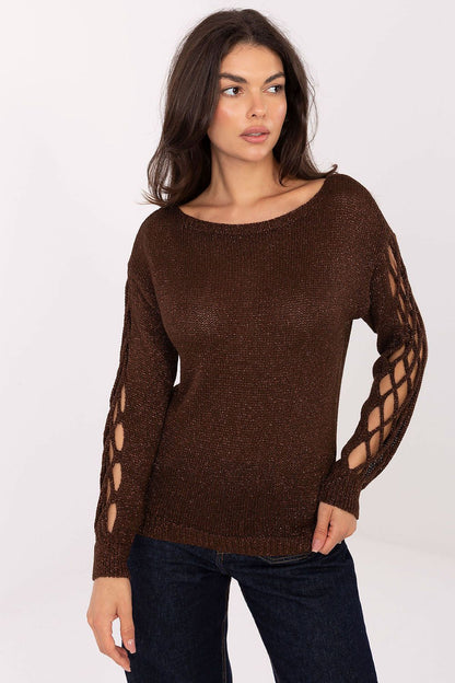 Elegant Italy Moda women's sweater featuring a modern sleeve cut design with subtle metallic yarn, ideal for adding a touch of luxury to any outfit.