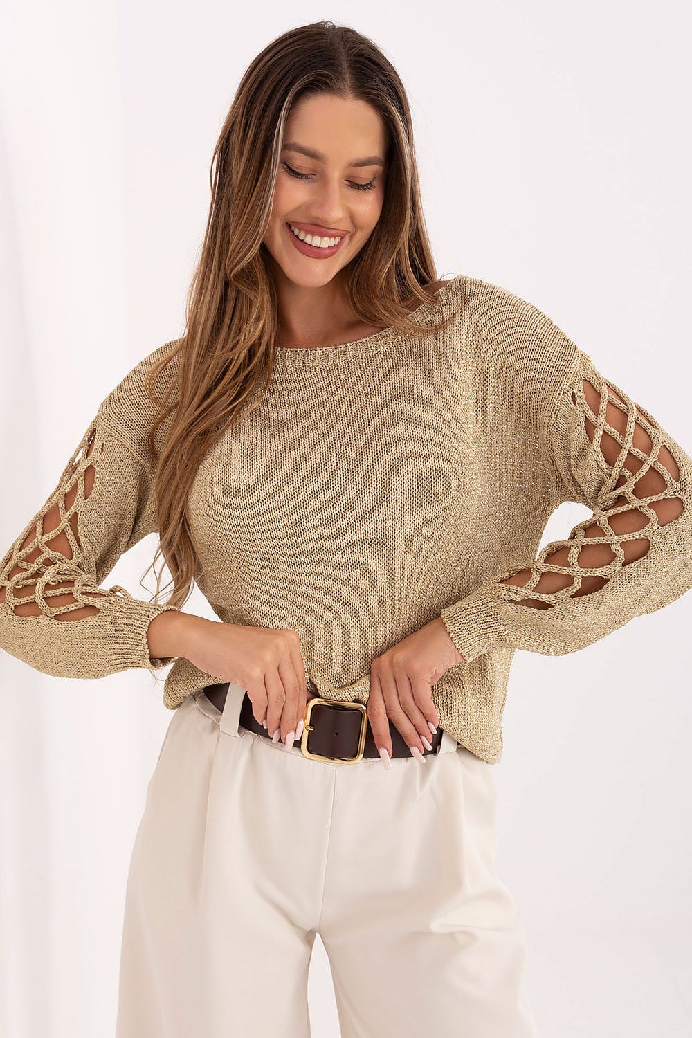 Fashionable Italy Moda women's sweater, perfect for work or everyday wear, elegantly combining comfort with chic design.