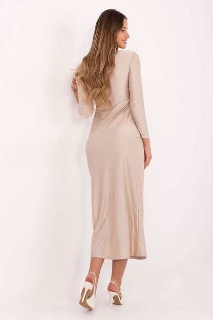Elegant Italy Moda Midi Pencil Dress in EU Sizes 0-2 featuring a deep slit and sweetheart neckline, perfect for special occasions.