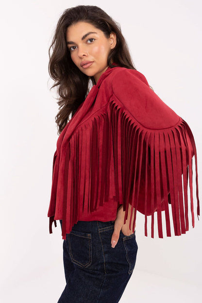 Luxurious Rue Paris Women's Transitional Jacket showcasing a smooth texture and stylish fringes, ideal for versatile casual wear.