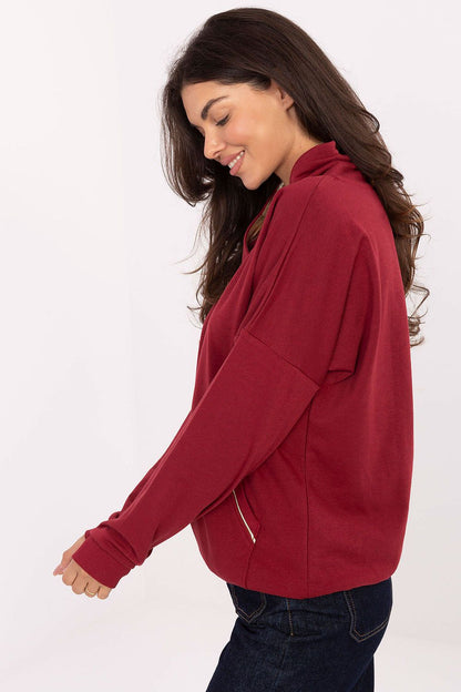 Elegant Rue Paris women's casual sweatshirt featuring long sleeves and a rolled collar, perfect for everyday luxury styling.