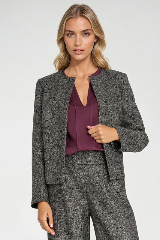 Elegant Women's Boxy Jacket by Nife featuring shoulder pads and a melange texture, perfect for chic and modern looks.