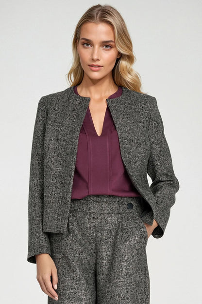 Elegant Women's Boxy Jacket with Shoulder Pads by Nife in melange texture design, perfect for chic and contemporary outfits, available in sizes EU 36-42.
