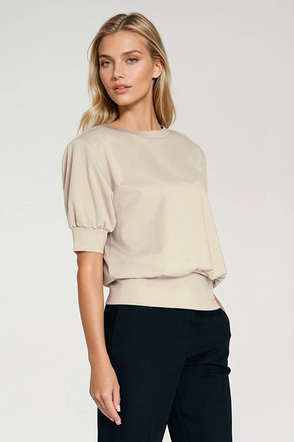 Nife women's blouse details, highlighting the blend of nylon, polyester, spandex, and viscose for a luxurious feel and comfortable wear.