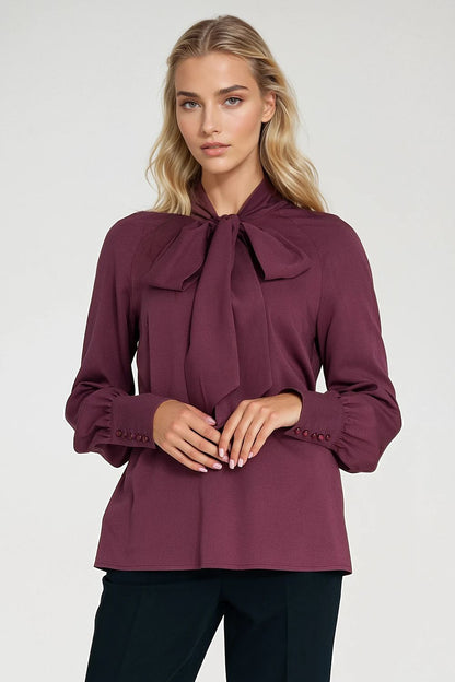 Nife long sleeve women's blouse displayed in various sizes EU 36-42, highlighting its elegant cut and perfect fit for a sophisticated look.