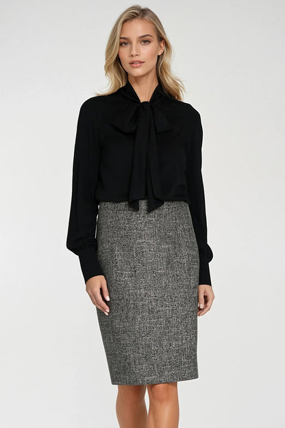 Elegant long sleeve viscose women's blouse by Nife with a decorative scarf tie, showcasing luxury elegance in sizes EU 36-42.