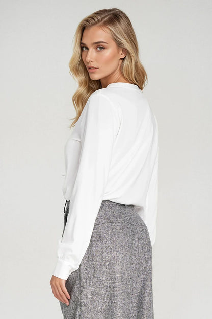 Nife elegant blouse showcasing luxurious fabric, classic design suited for both elegant and casual outfits.