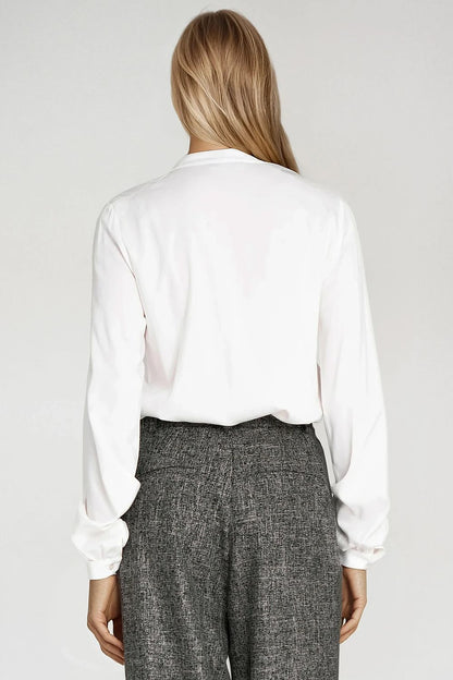 Full view of the stylish Nife viscose shirt with gentle pleats at the collar, crafted for a modern and elegant look suitable for various occasions.