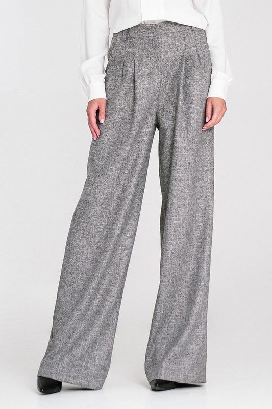 Elegant women's high-waist relaxed fit wide leg trousers by Nife, showcasing a modern melange texture and stylish design.
