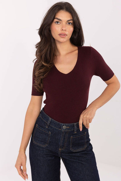 Stylish ribbed V-Neck Women's Sweater, crafted by Factory Price, ideal for all occasions, from casual outings to formal work events.