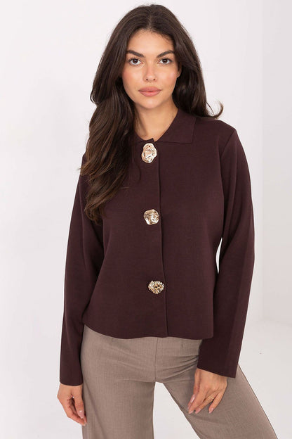 Elegant women's cardigan sweater with brooches, long sleeves, made from a soft viscose and nylon blend by Factory Price, ideal for formal and everyday wear.