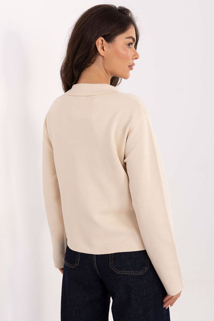 Model wearing the elegant women's cardigan sweater by Factory Price, showcasing its versatile style suitable for formal and everyday occasions.