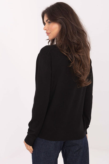 Elegant Women's V-Neck Sweater in soft viscose and modal blend, designed by Factory Price, showcasing a comfortable fit with long sleeves and a refined V-neckline, perfect for casual and work outfits.