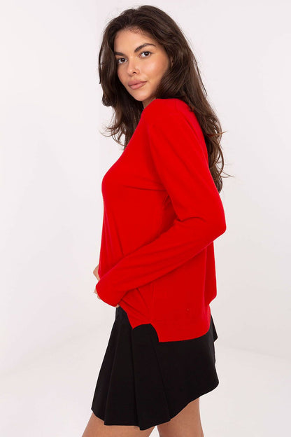Factory Price Elegant Women's Sweater with a stylish V-neck and long sleeves, ideal for sophisticated casual looks, highlighting a smooth pattern and comfortable fit for sizes S/M.