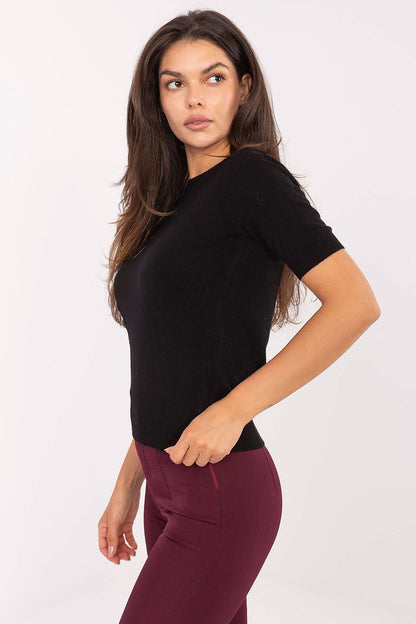 Luxury soft viscose blend classic short sleeve women's sweater from Factory Price, showcasing an elegant casual style.