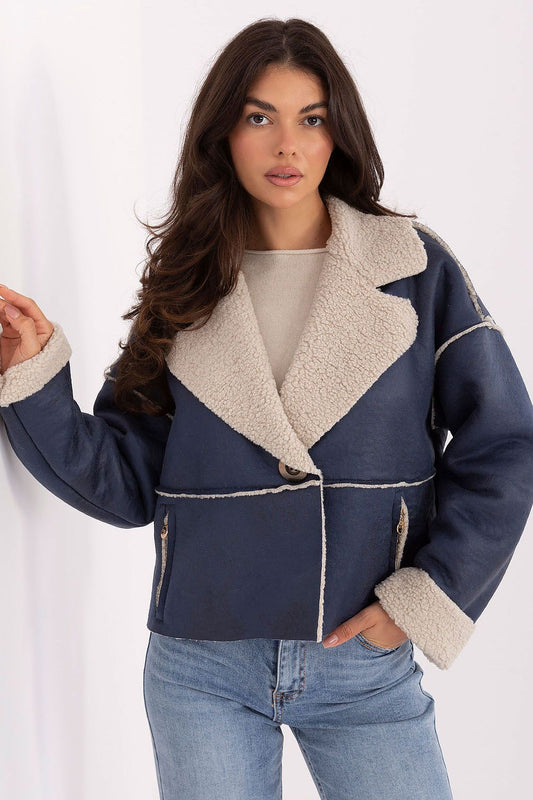 Luxurious women's transitional jacket with fur lapels in size EU 0, crafted from lightweight polyester by Factory Price, perfect for autumn and winter styling.