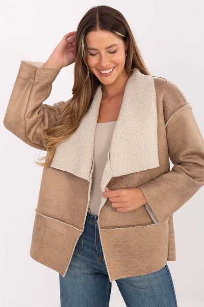 Stylish women's fur lapel jacket in a smooth pattern by Factory Price, showcasing a relaxed, unfastened design perfect for chic everyday outfits.