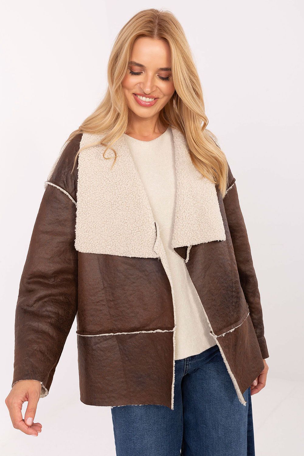 Stylish casual women's fur lapel jacket by Factory Price, crafted from lightweight 100% polyester, perfect for autumn and winter.