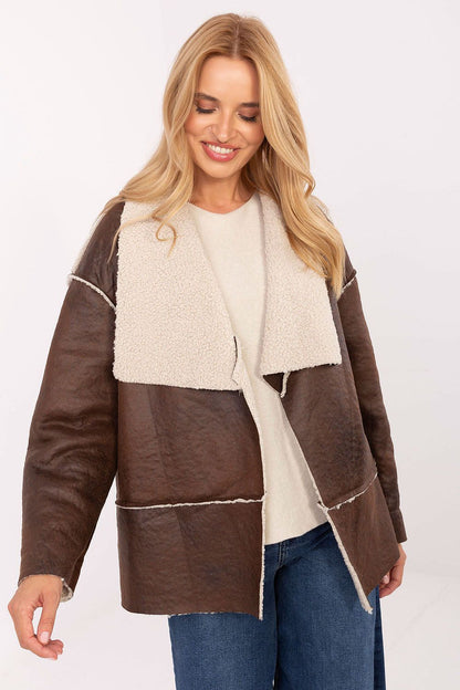 Stylish casual women's fur lapel jacket by Factory Price, crafted from lightweight 100% polyester, perfect for autumn and winter.