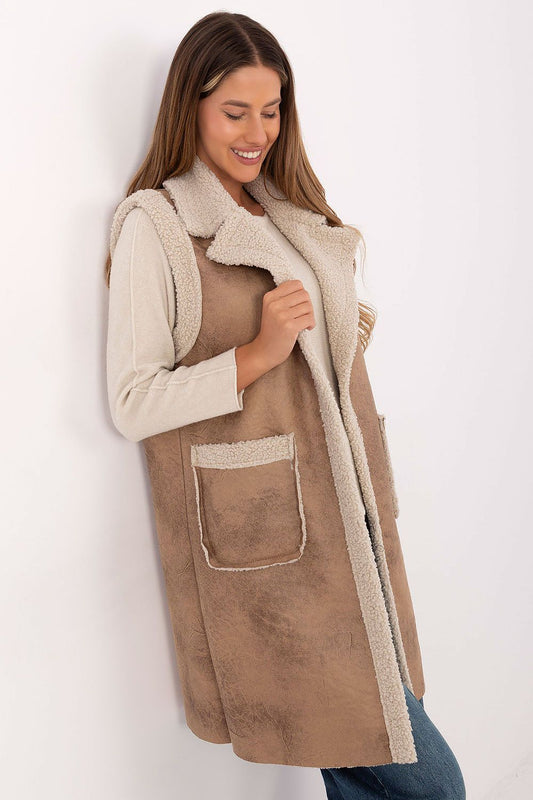 Luxurious stylish women's faux fur vest by Factory Price, crafted from lightweight polyester for ultimate comfort, perfect for autumn and winter layering, featuring a minimalist design and practical slip pockets.