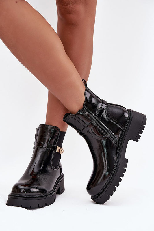 Elegant women's jodhpur ankle boots by Step in style, featuring luxurious gold detail, comfortable flat heel, and stylish rounded toe design, available in sizes EU 36 to EU 41.