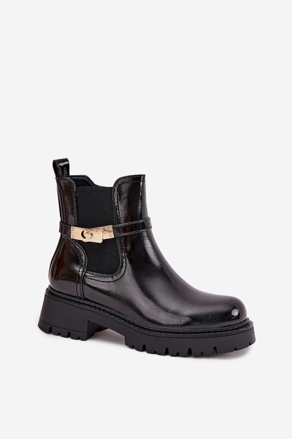 Elegant women's Jodhpur ankle boots by Step in Style, featuring gold detail, comfortable rounded toe design, and a stylish black artificial leather finish.