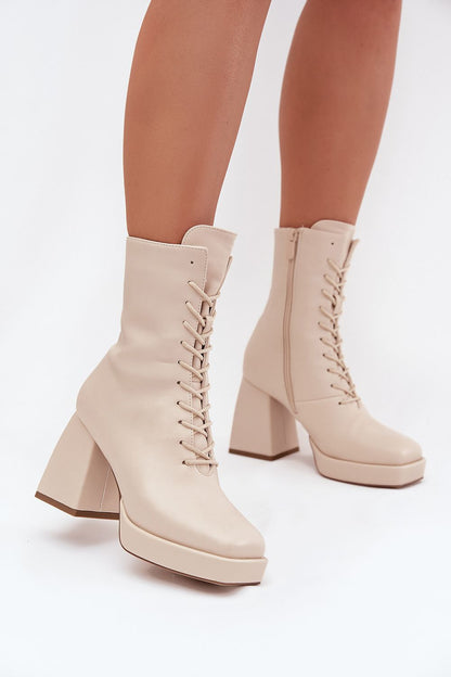 Stylish Women's Eco-Leather Ankle Boots with Column Heel by Step in Style, featuring a modern lace-up and zip closure, perfect for winter comfort.