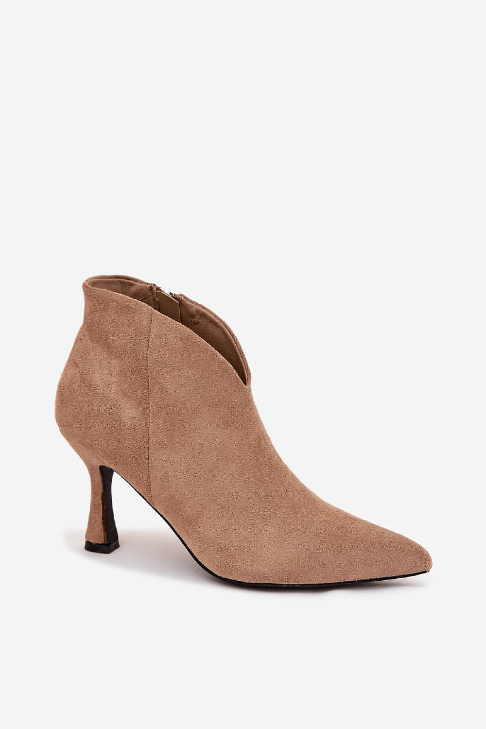 Step in Style eco suede ankle boots, elegantly crafted with a pointed toe and stiletto heel, ideal for sophisticated ensembles.