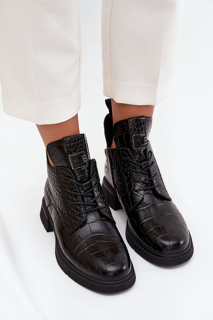 Close-up of Vinceza Women's Natural Leather Ankle Boots showcasing the quality craftsmanship and stylish zipper, suitable for everyday wear.