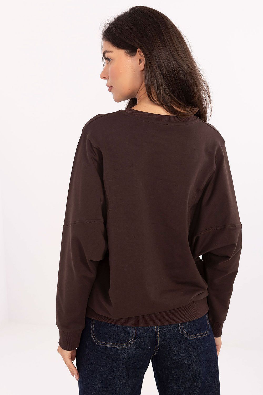 Elegant minimalist women's long sleeve sweatshirt by Rue Paris, crafted from a soft cotton blend, perfect for chic casual wear.