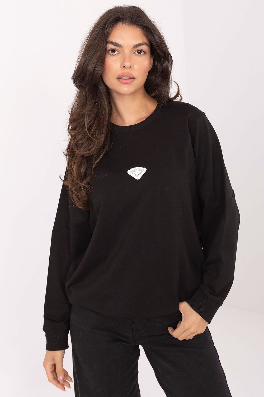 Elegant minimalist women's long sleeve sweatshirt by Rue Paris, crafted from a soft cotton blend for comfort and style.