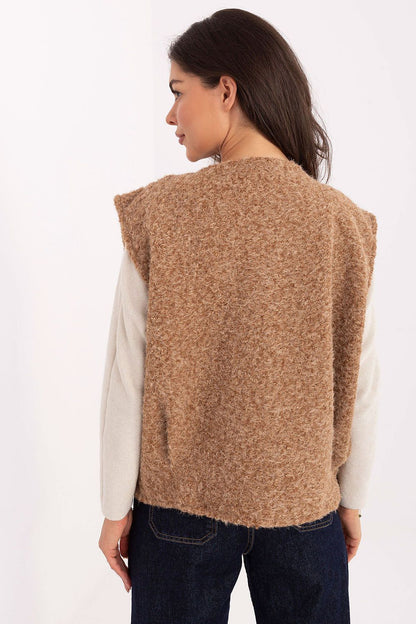 Elegant women's casual boucle vest with a standard length by Rue Paris, ideal for everyday chic.