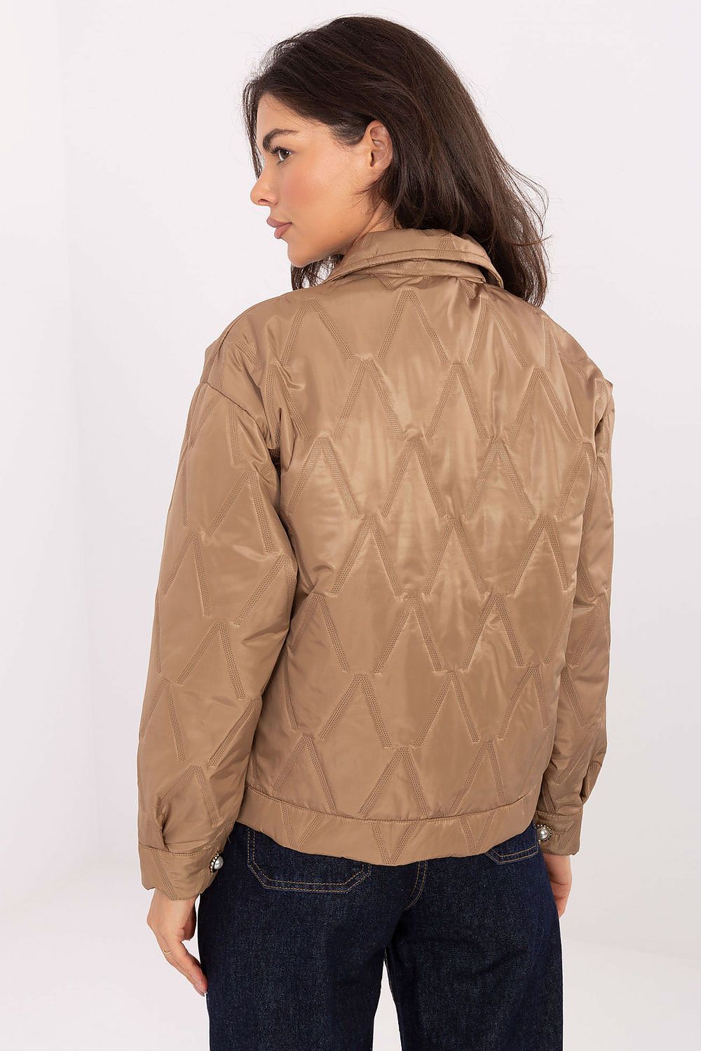 Premium Women's Quilted Jacket from Rue Paris displayed on a model, ideal for autumn, winter, and spring layering with an elegant silhouette.