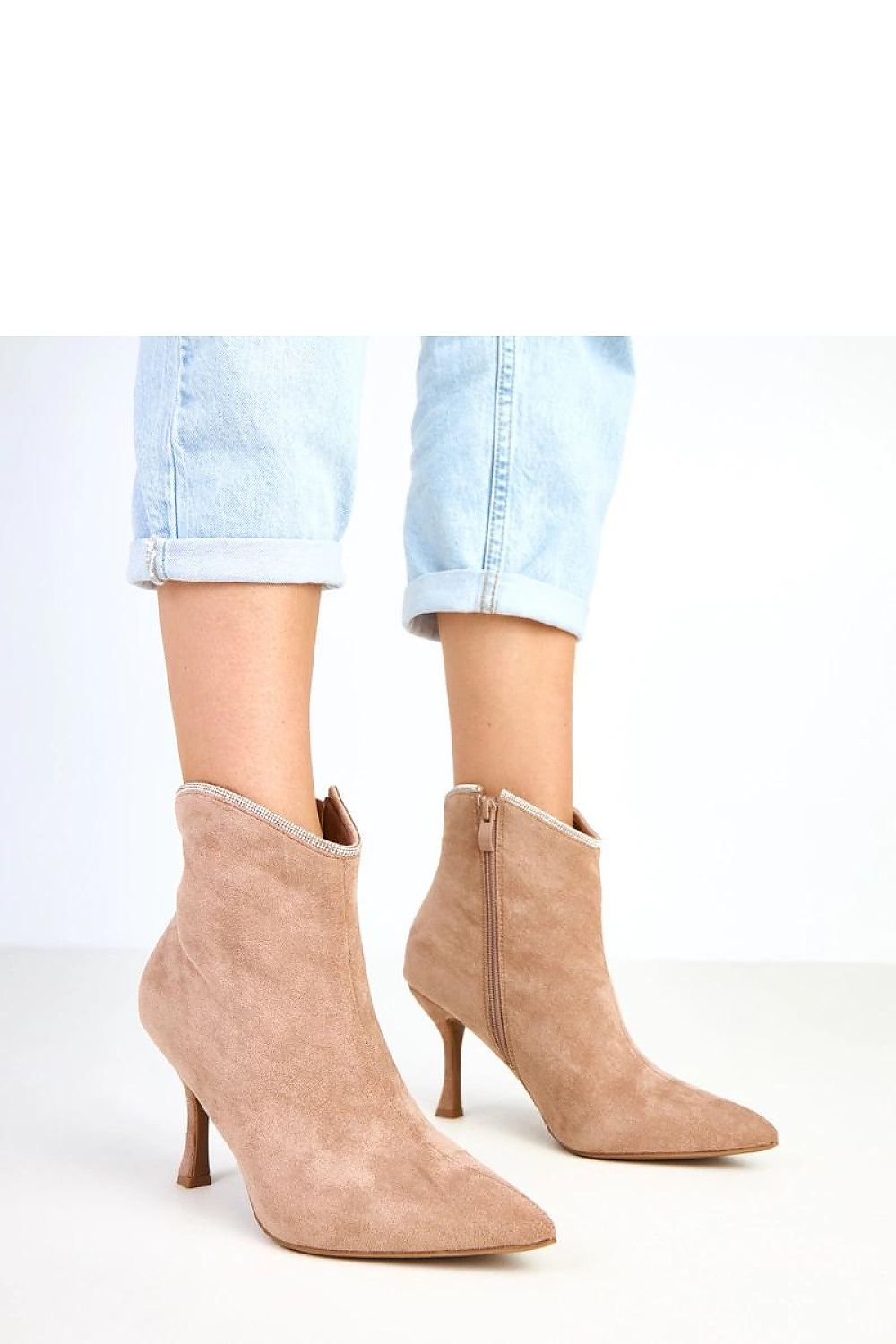 Elegant women's ankle boots by Solea, crafted from soft ecological suede with exquisite zircon detailing, perfect for chic evening wear.
