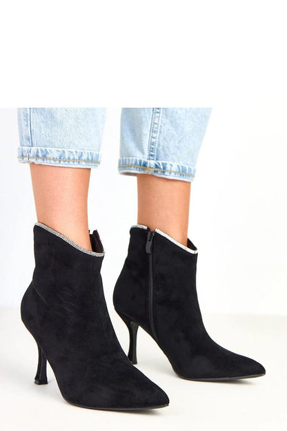 Elegant women's ankle boots in soft suede with shimmering zircon highlights by Solea, enhancing any evening outfit with style.