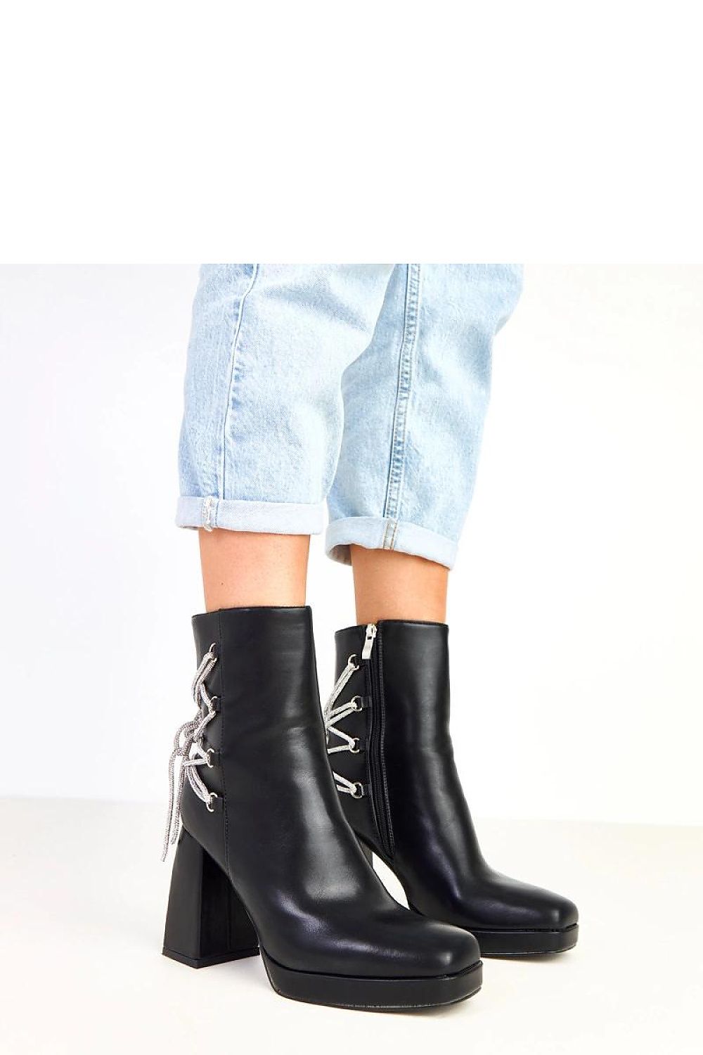 Stylish women's eco-leather ankle boots by Solea, featuring a stunning zircon lace-up design, perfect for adding elegance to any outfit. Available in EU sizes 36-41 with a comfortable 10cm heel and chic round toe.