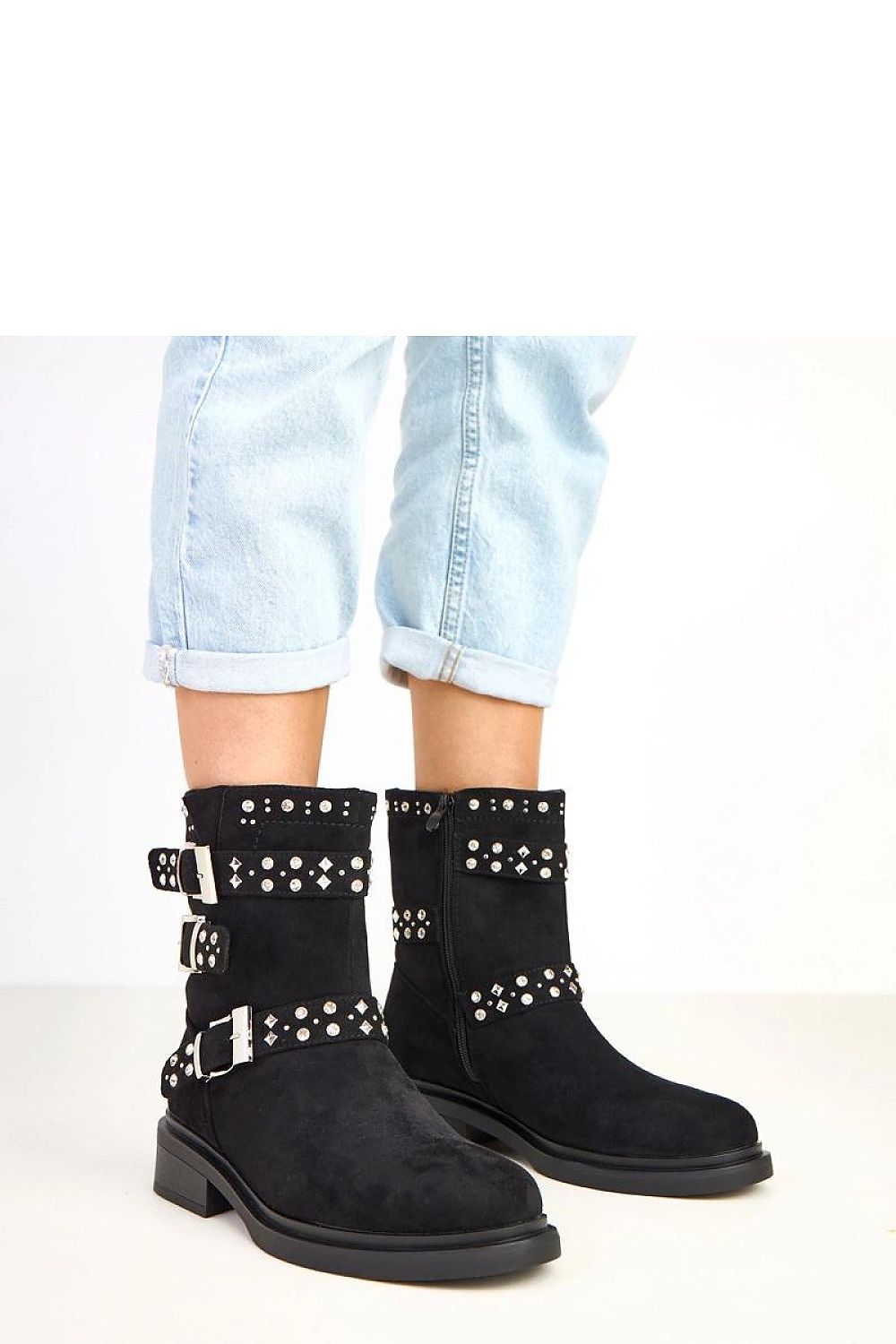 Elegant women's ankle boots by Solea, crafted from eco suede, featuring chic buckles and sparkling zircon details, ideal for stylish women.