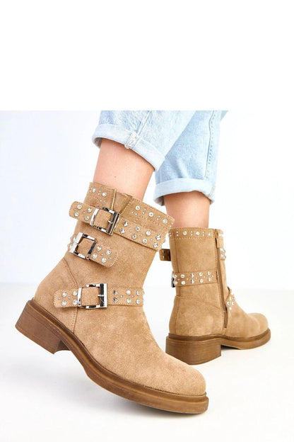 Elegant women's ankle boots by Solea in eco suede featuring decorative buckles and zircon detail, perfect for stylish everyday wear.