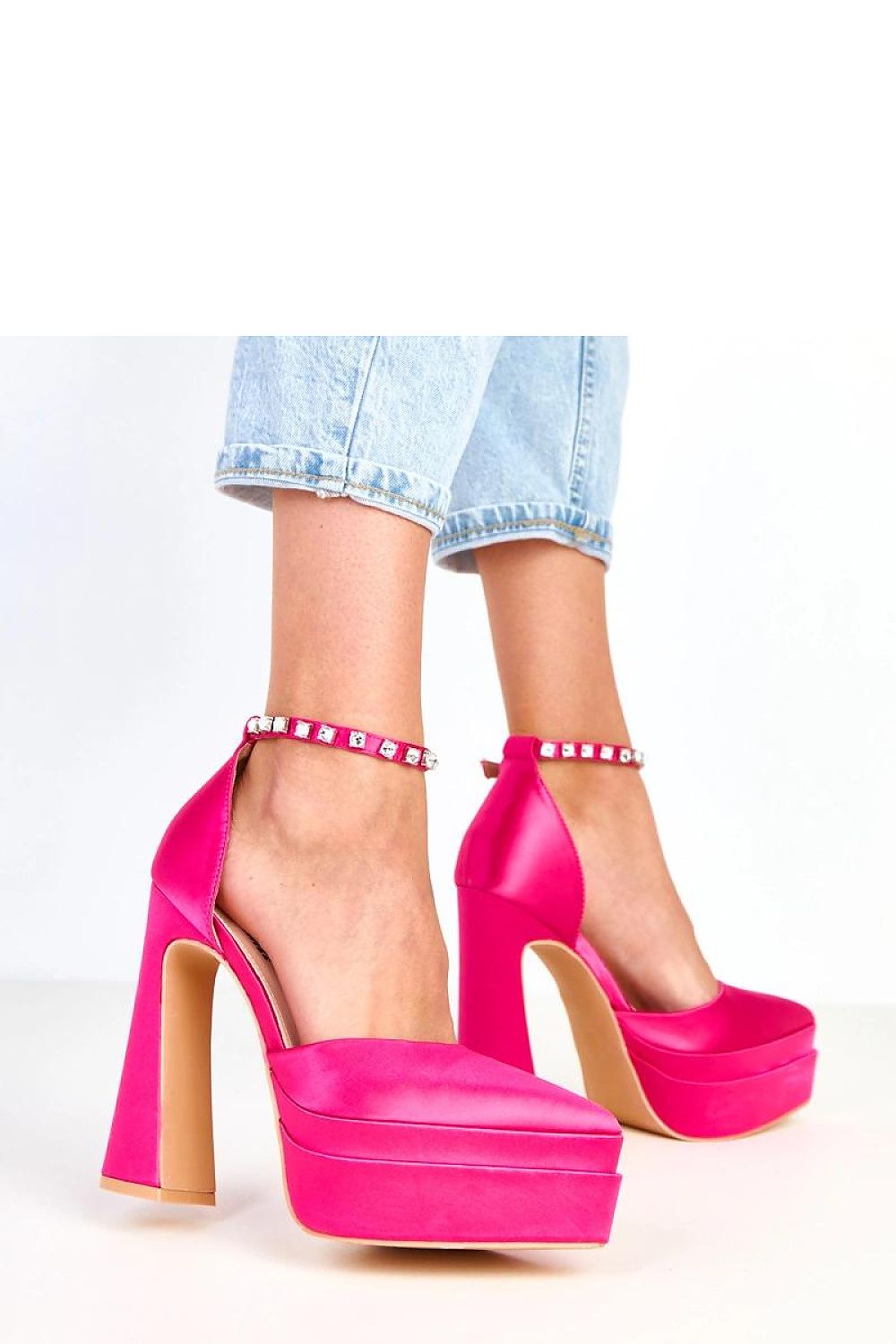 Solea elegant satin heel pumps featuring a stunning 15cm column heel and zircon-buckle strap, perfect for special occasions.